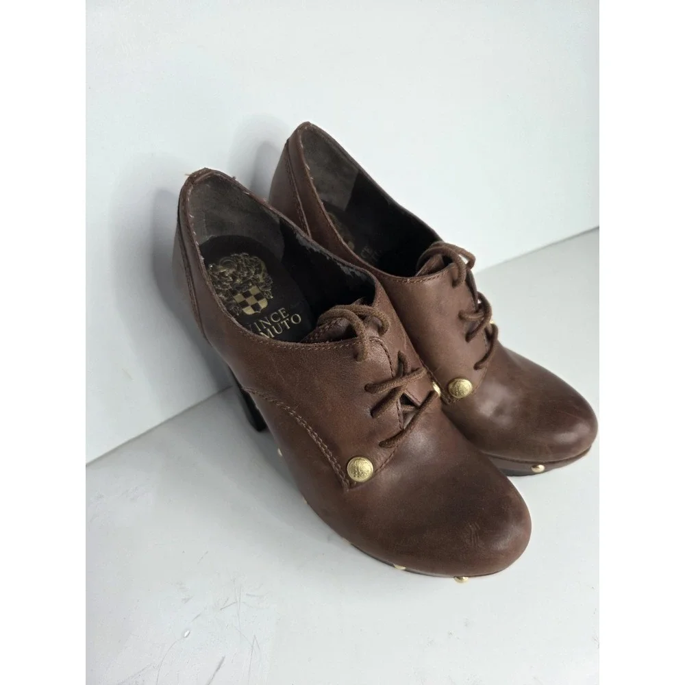 Vince Camuto Canasta Women's Leather Clogs Platform Brown Shoes Heels Sz‎ 6